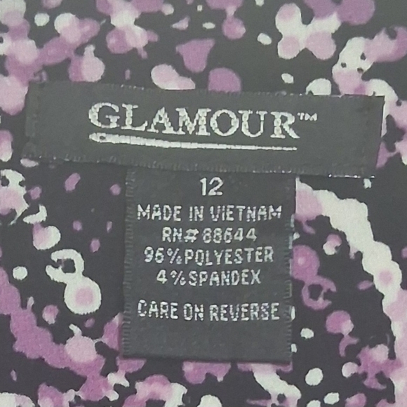 EUC GLAMOUR Sz.12 Purple/White Midi Length Abstract Circles Print Dress - Picture 7 of 8